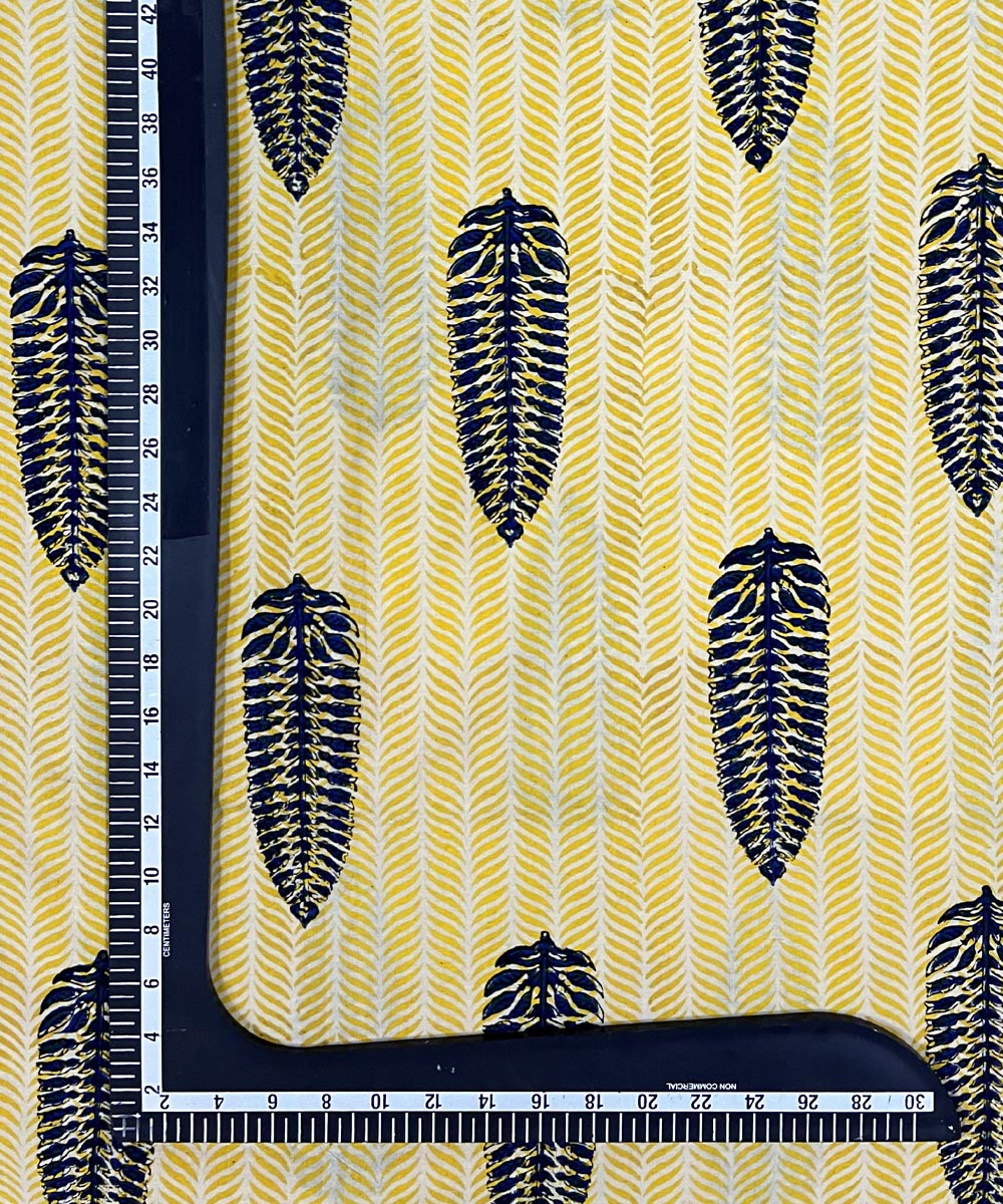 Yellow blue hand print cotton bagru kurta material (2.5m per qty)
