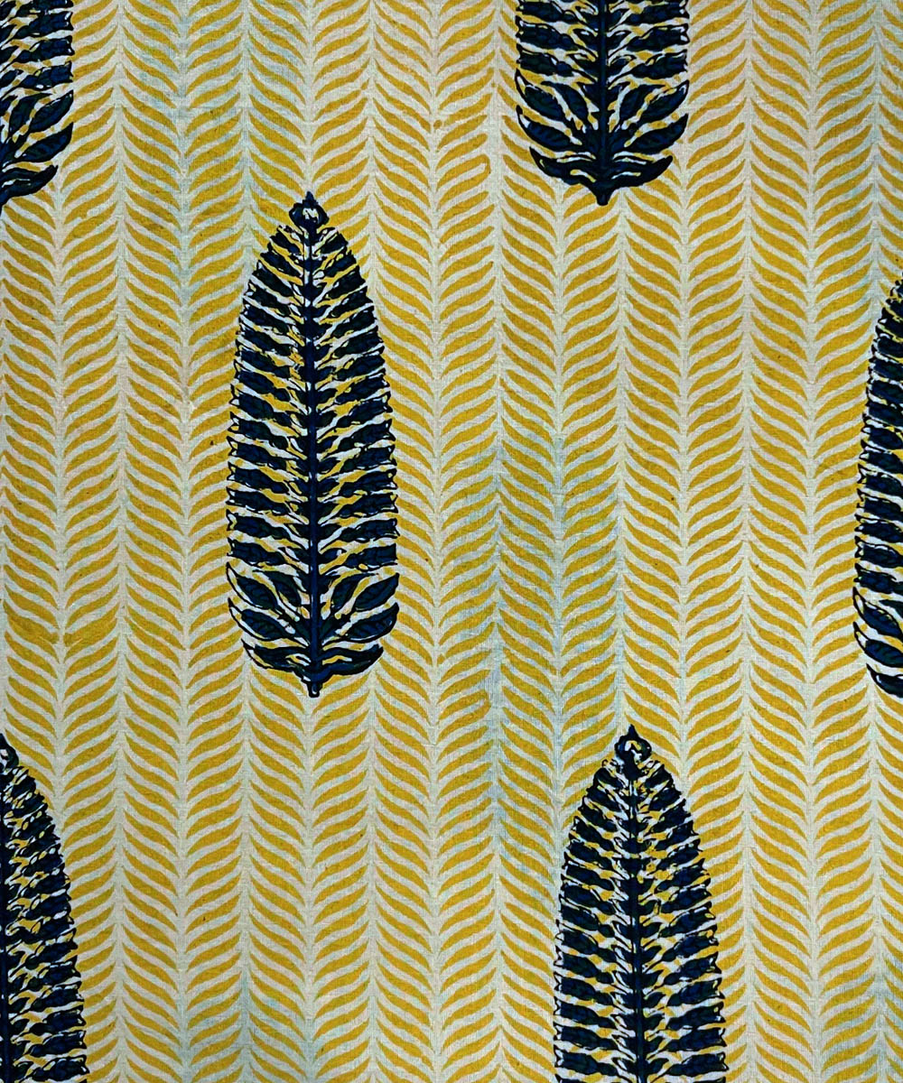 Yellow blue hand print cotton bagru kurta material (2.5m per qty)