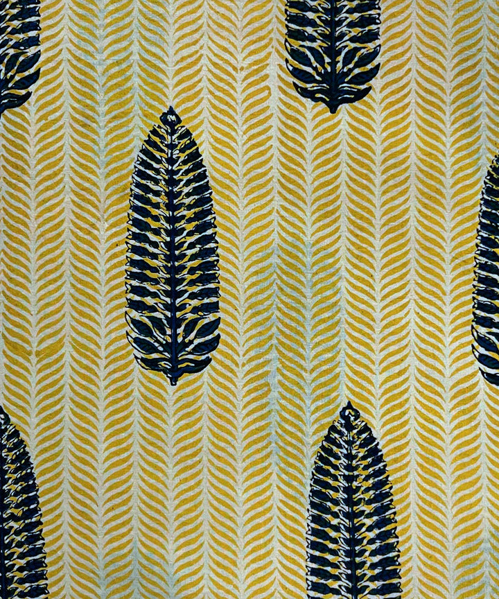 Yellow blue hand print cotton bagru kurta material (2.5m per qty)