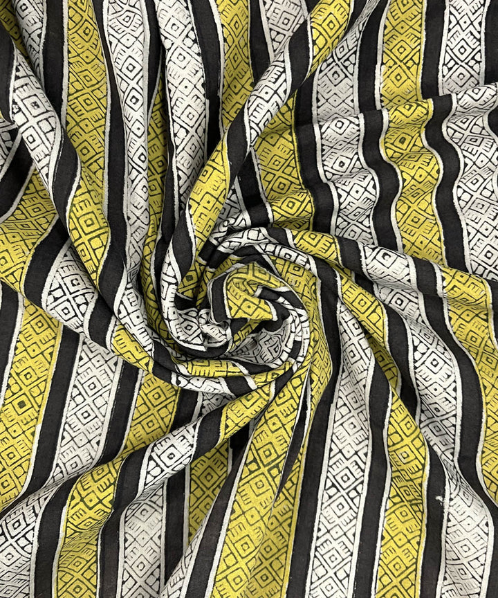 Yellow black hand printed cotton bagru kurta material (2.5m per qty)