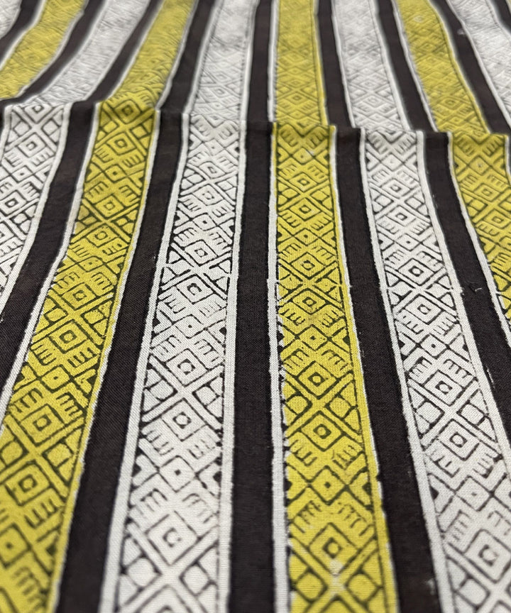 Yellow black hand printed cotton bagru kurta material (2.5m per qty)