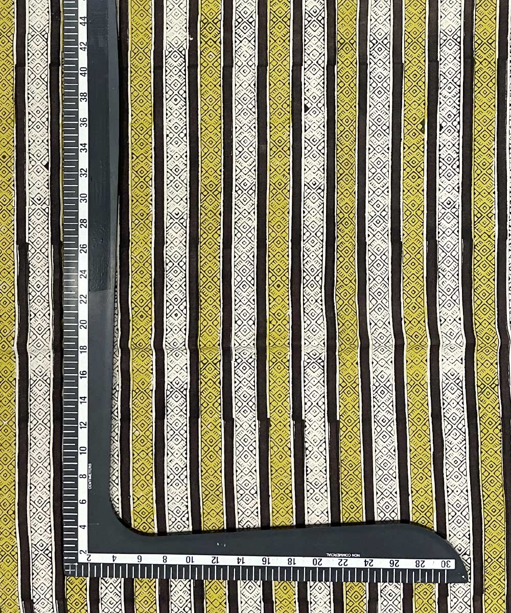 Yellow black hand printed cotton bagru kurta material (2.5m per qty)