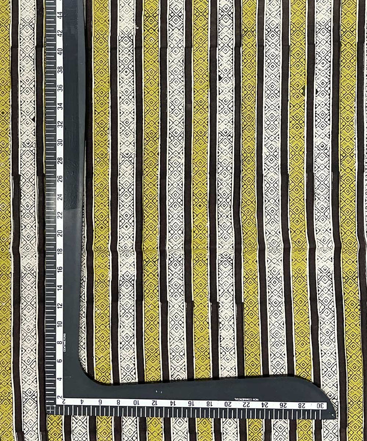 Yellow black hand printed cotton bagru kurta material (2.5m per qty)