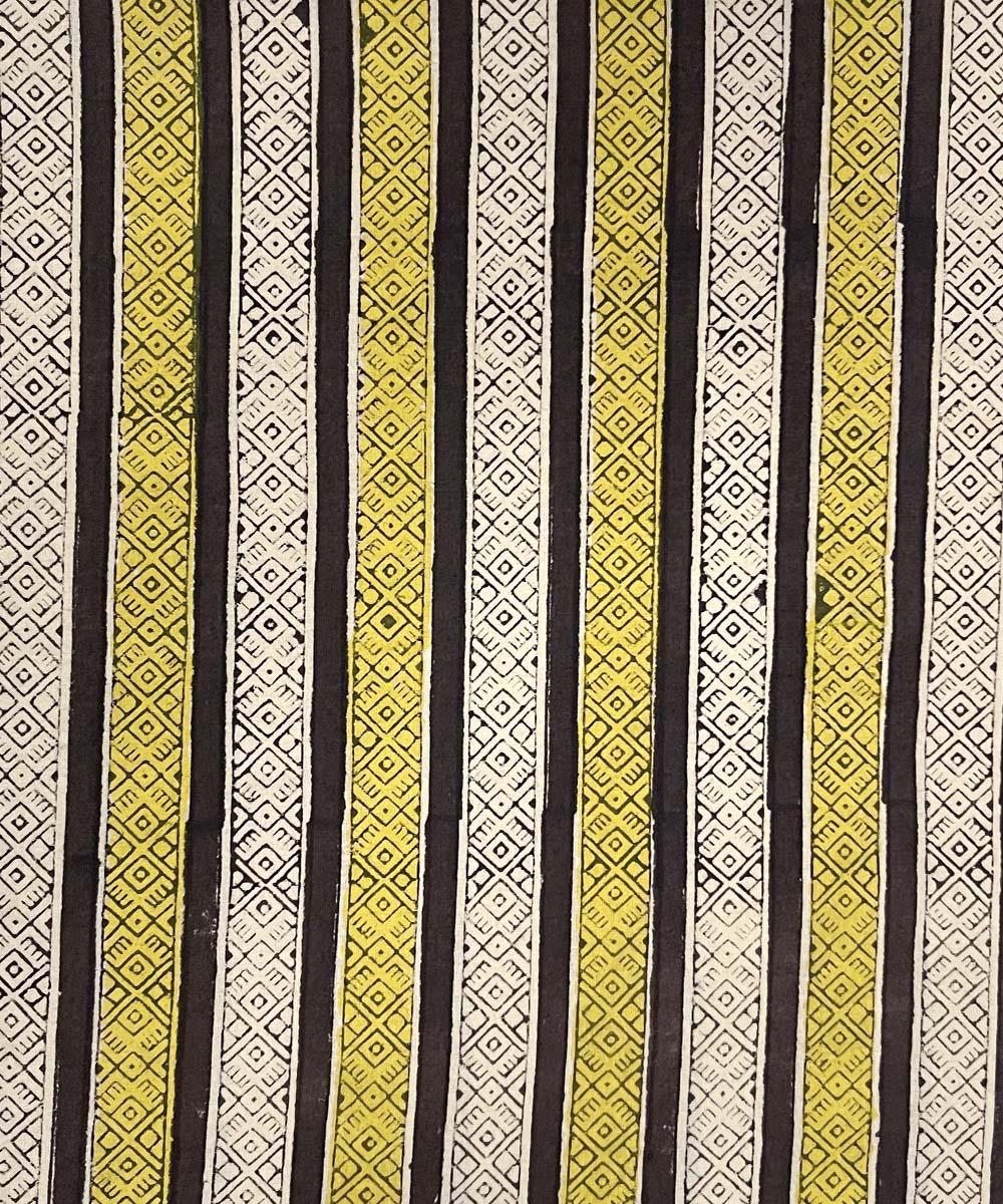 Yellow black hand printed cotton bagru kurta material (2.5m per qty)
