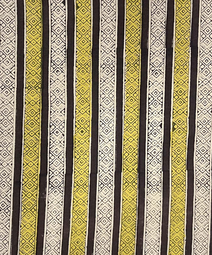 Yellow black hand printed cotton bagru kurta material (2.5m per qty)