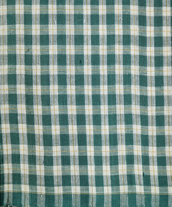 Green white handspun handwoven ponduru cotton checks fabric