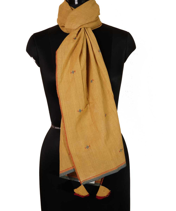 Yellow handspun handloom cotton srikakulam jamdani stole