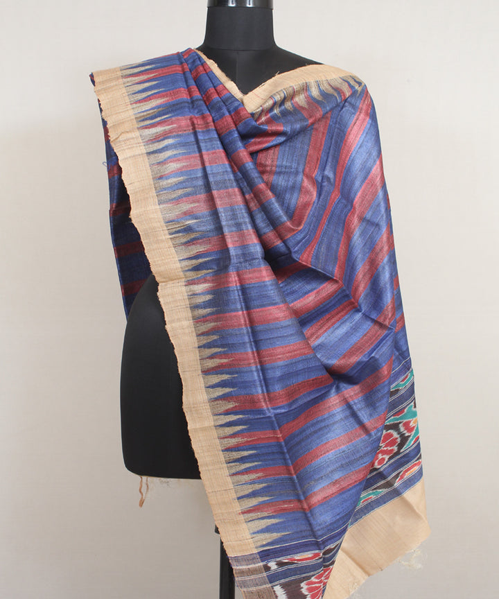 Blue maroon stripes handwoven gopalpur tussar odisha ikat dupatta