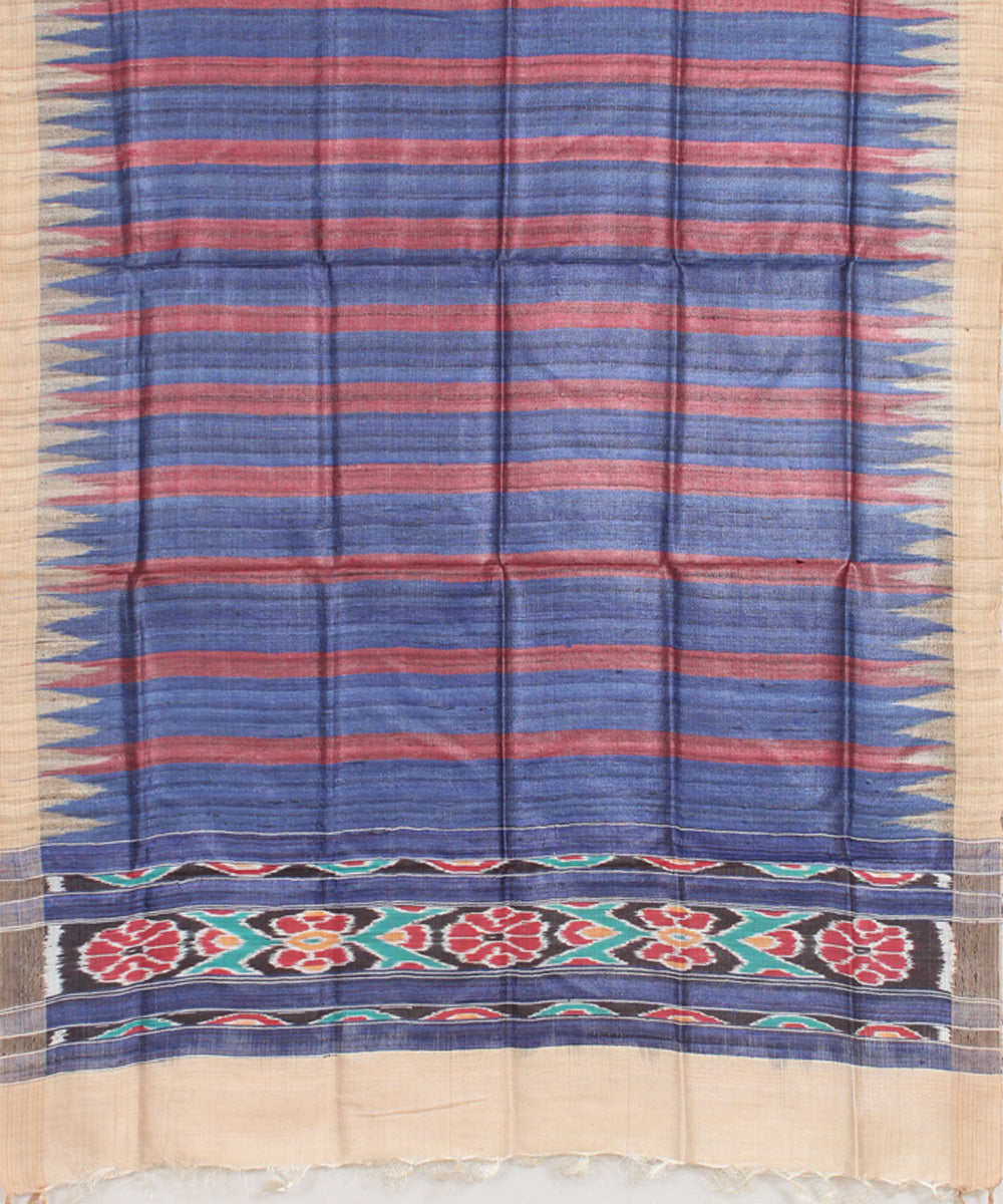 Blue maroon stripes handwoven gopalpur tussar odisha ikat dupatta