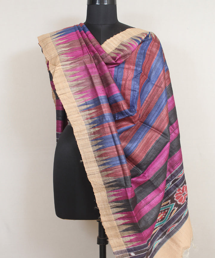 Purple blue stripes handwoven gopalpur tussar odisha ikat dupatta