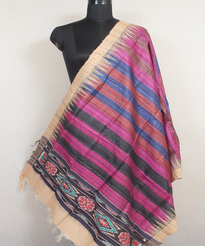 Purple blue stripes handwoven gopalpur tussar odisha ikat dupatta