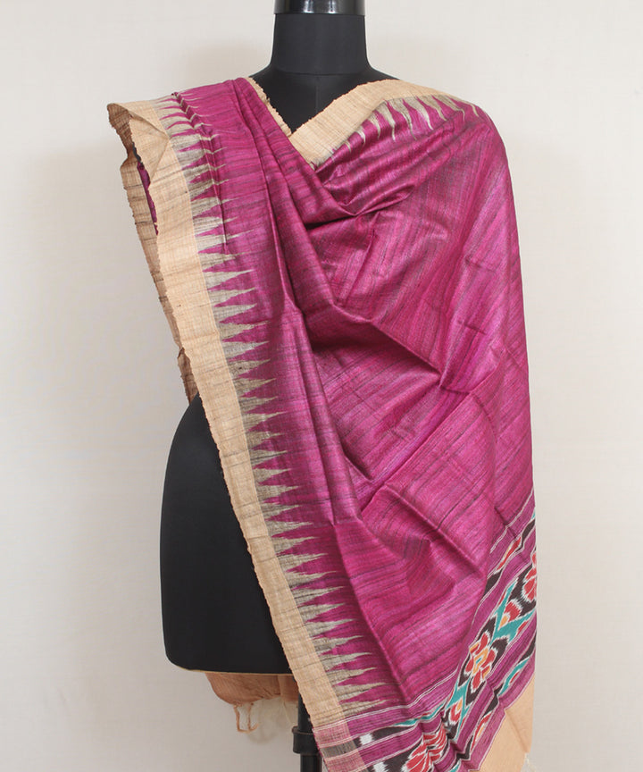 Purple beige handwoven gopalpur tussar odisha ikat dupatta