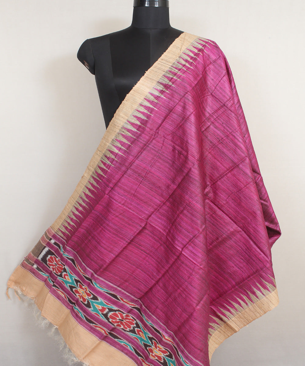 Purple beige handwoven gopalpur tussar odisha ikat dupatta