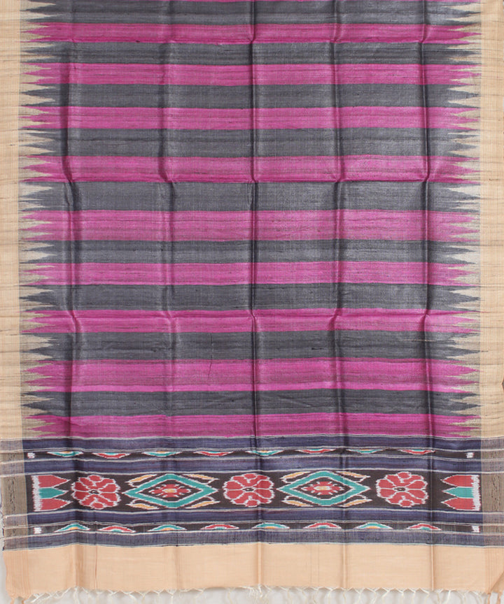 Black purple stripes handwoven gopalpur tussar odisha ikat dupatta