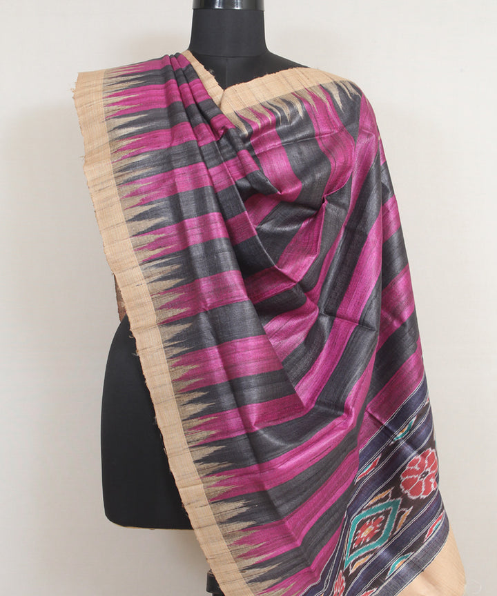 Black purple stripes handwoven gopalpur tussar odisha ikat dupatta