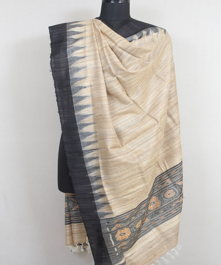 Beige black handwoven gopalpur tussar odisha ikat dupatta