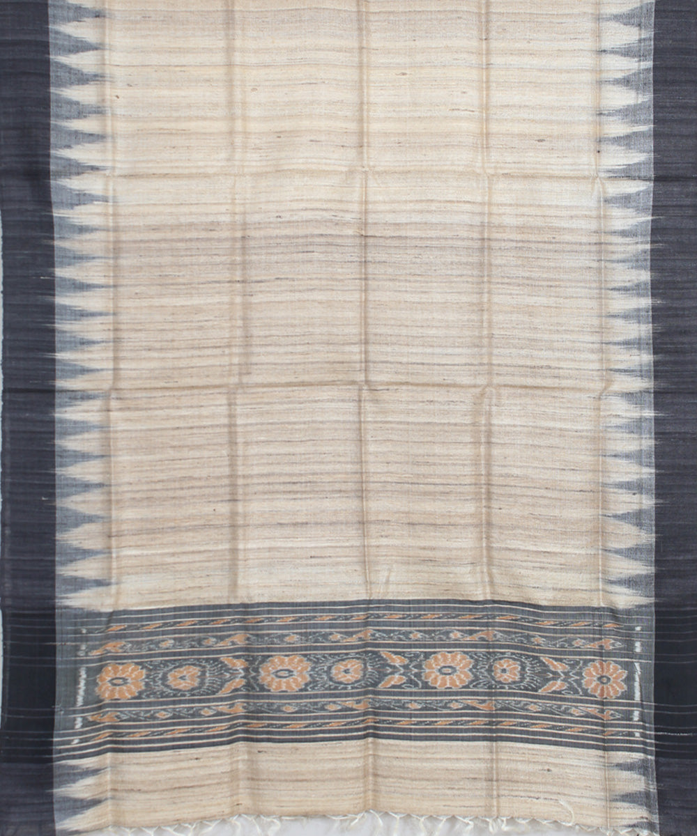 Beige black handwoven gopalpur tussar odisha ikat dupatta