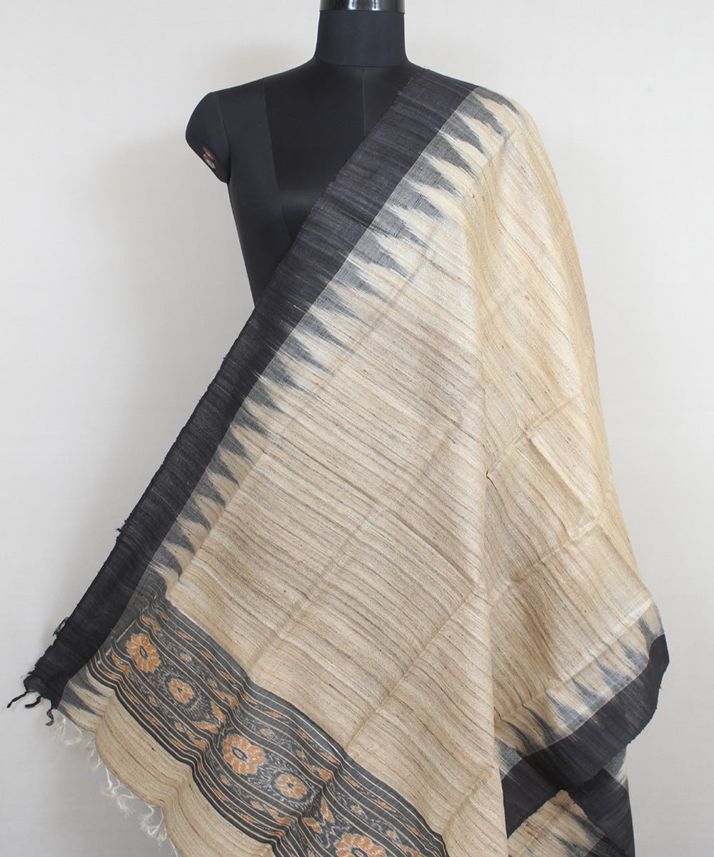 Beige black handwoven gopalpur tussar odisha ikat dupatta