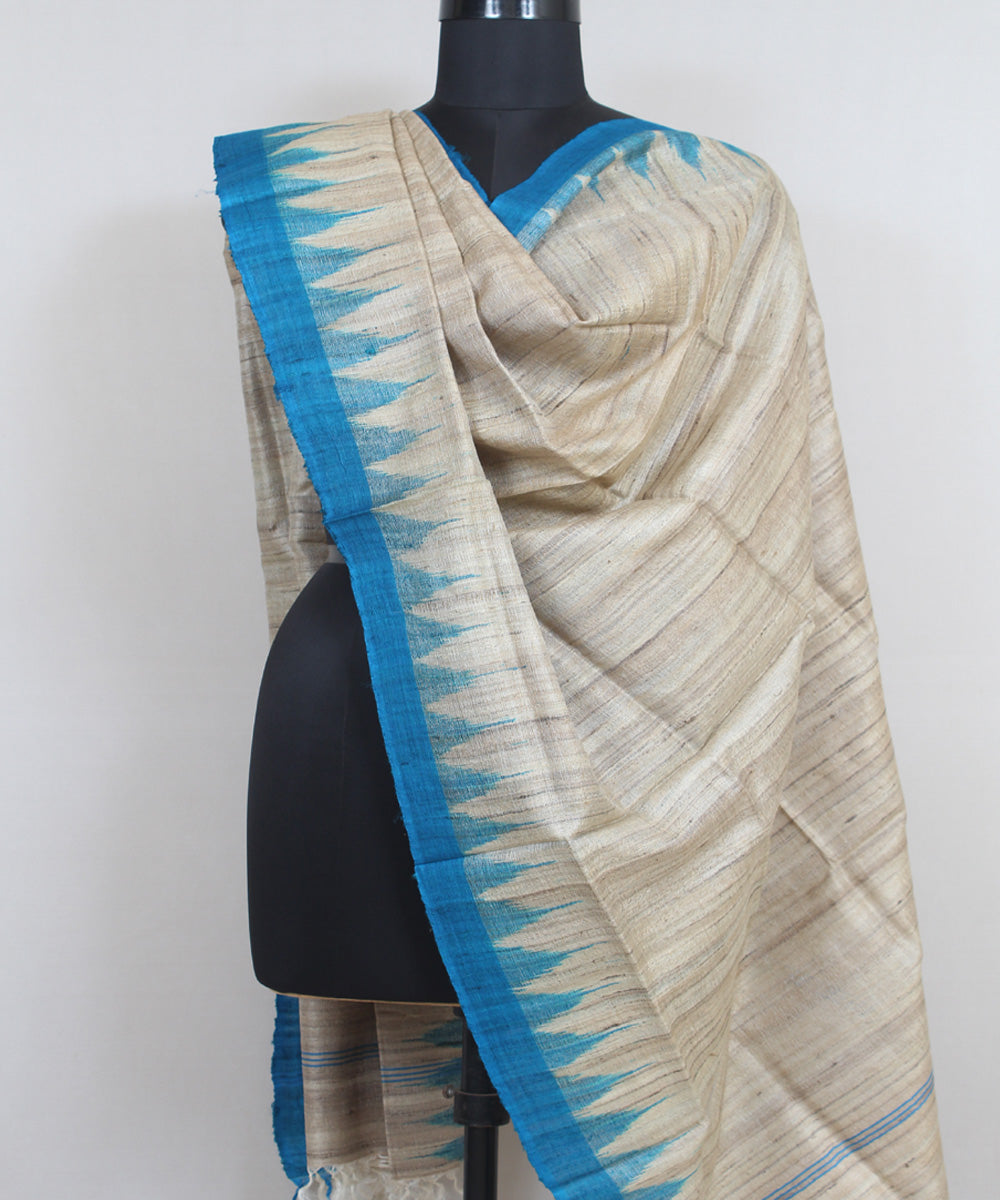 Beige blue handwoven gopalpur tussar odisha ikat dupatta