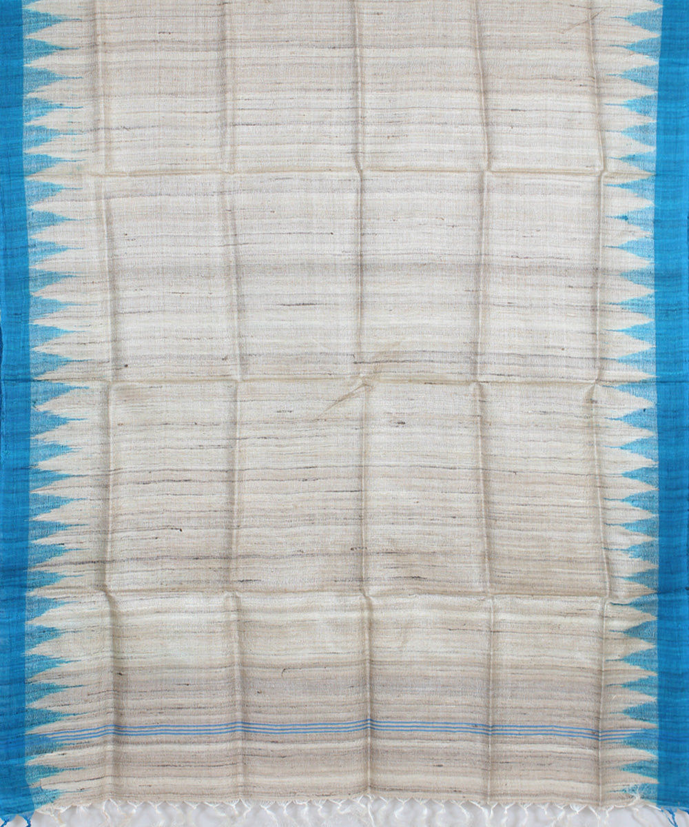 Beige blue handwoven gopalpur tussar odisha ikat dupatta