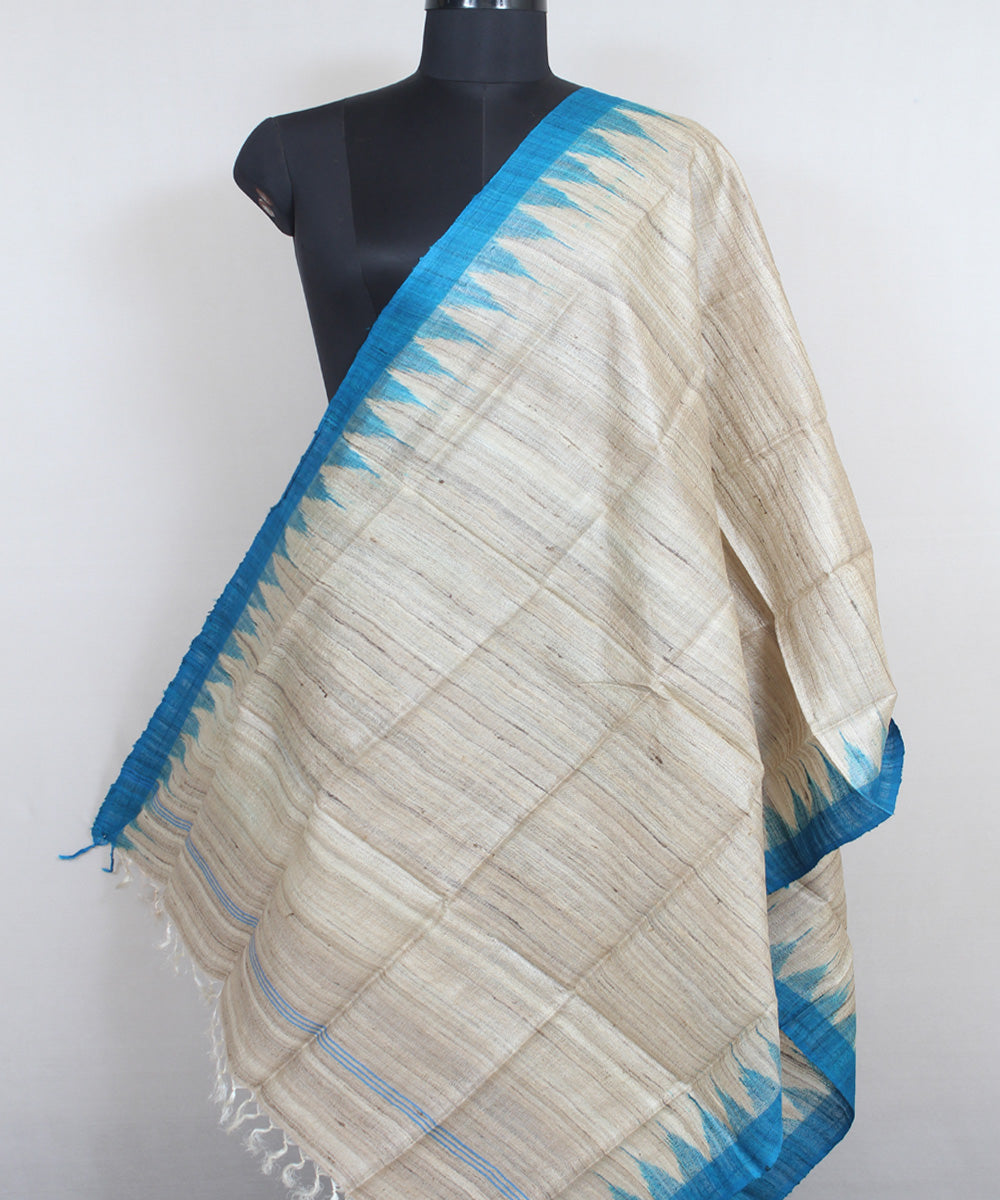 Beige blue handwoven gopalpur tussar odisha ikat dupatta