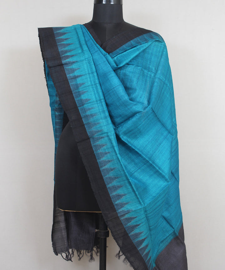 Sky blue black handwoven gopalpur tussar odisha ikat dupatta