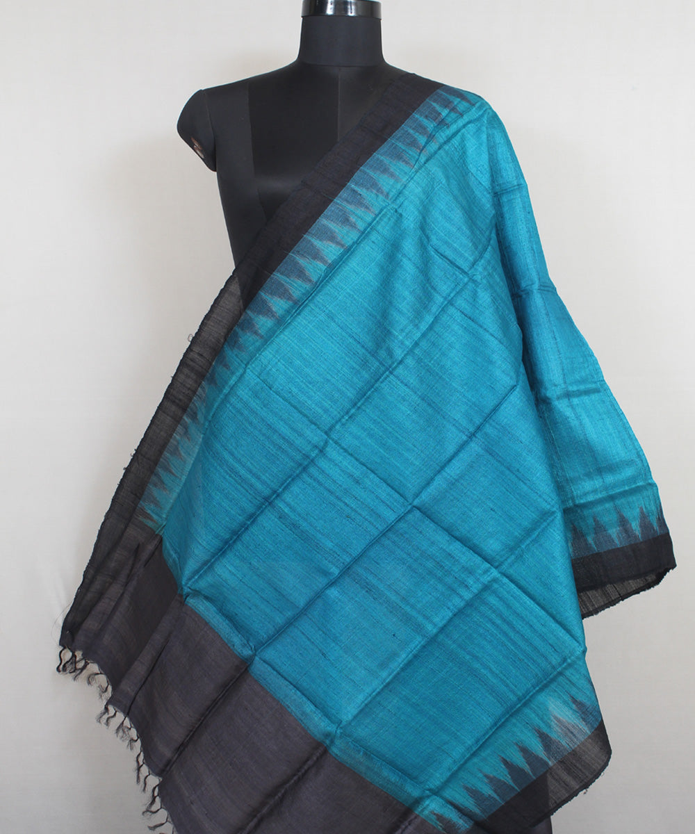 Sky blue black handwoven gopalpur tussar odisha ikat dupatta