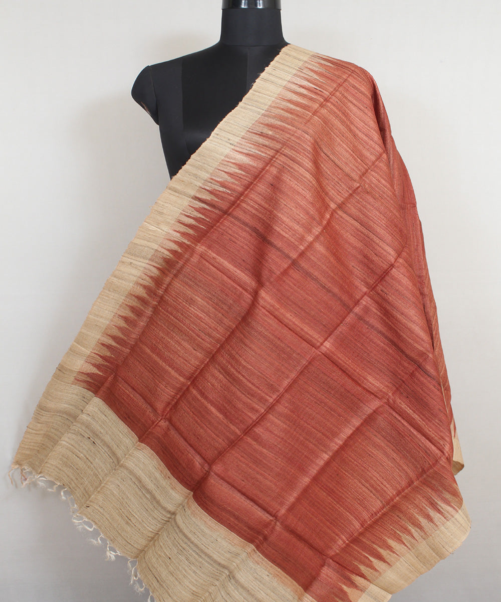 Rust beige handwoven gopalpur tussar odisha ikat dupatta