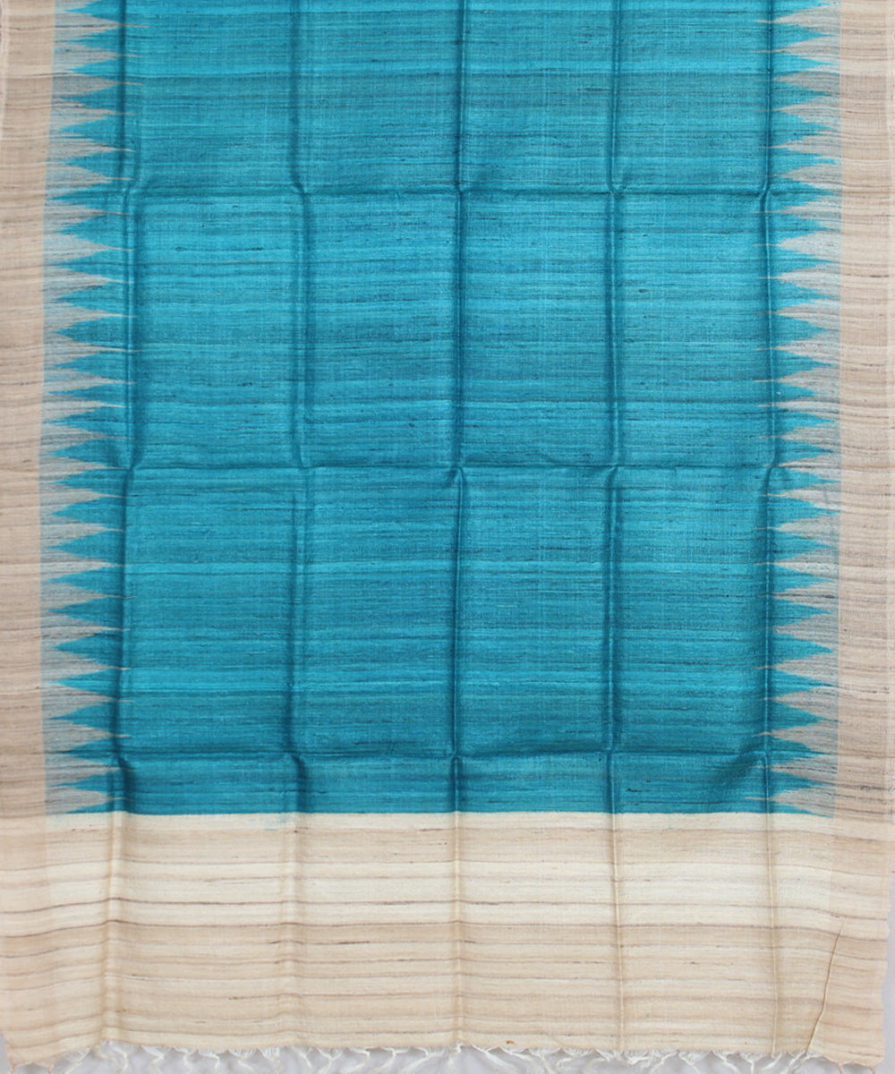 Cyan beige handwoven gopalpur tussar odisha ikat dupatta