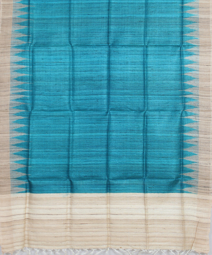 Cyan beige handwoven gopalpur tussar odisha ikat dupatta