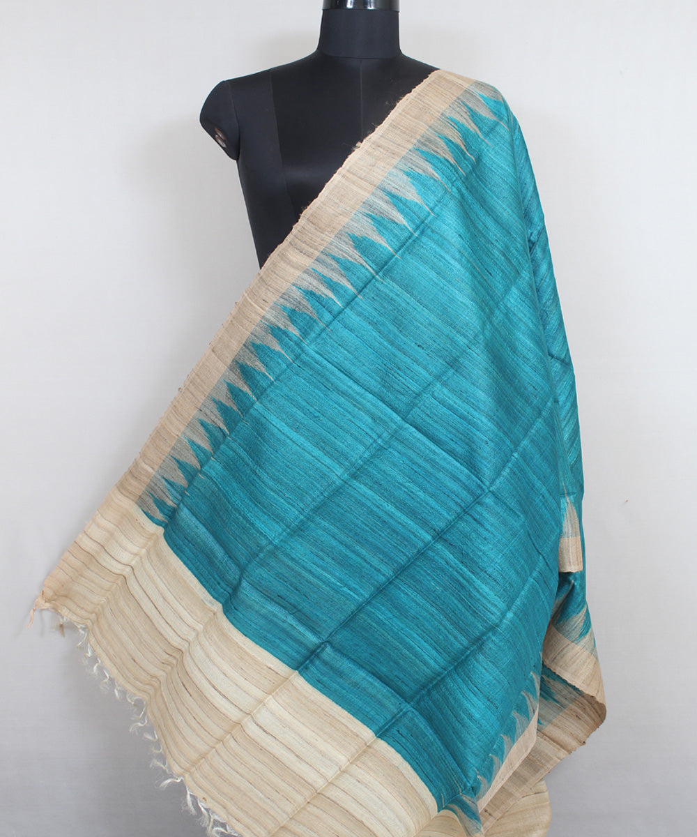 Cyan beige handwoven gopalpur tussar odisha ikat dupatta