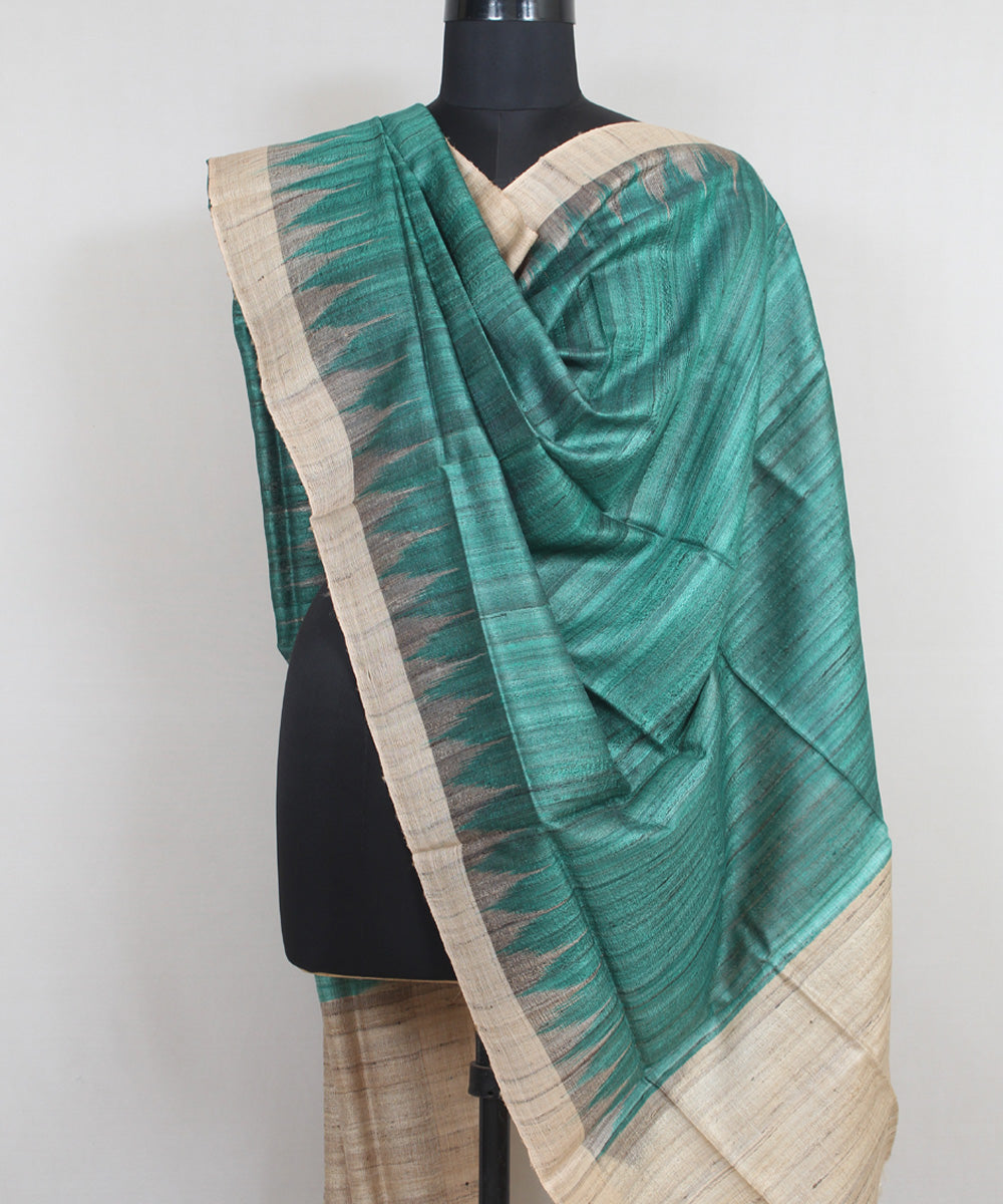 Sea green beige handwoven gopalpur tussar odisha ikat dupatta