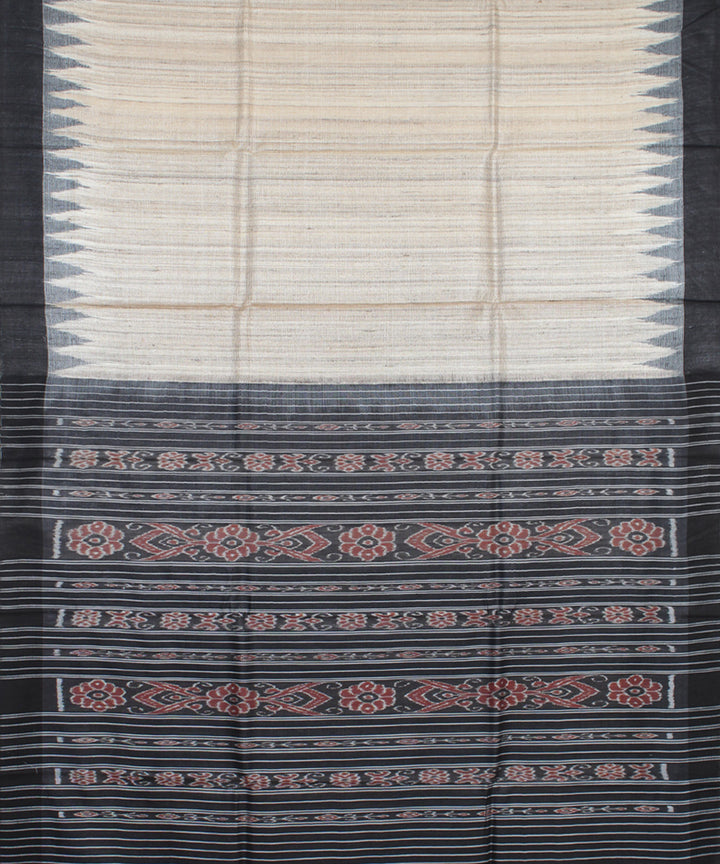 Beige black odisha ikat handwoven gopalpur tussar saree