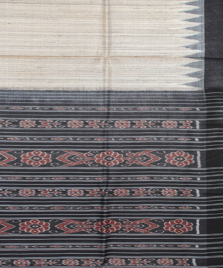 Beige black odisha ikat handwoven gopalpur tussar saree