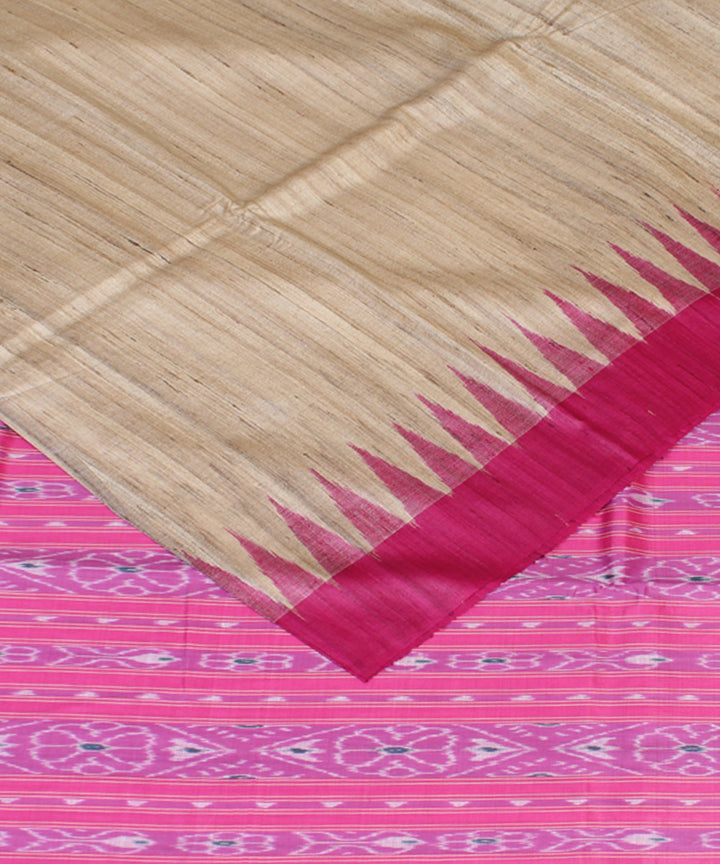 Beige pink odisha ikat handwoven gopalpur tussar saree