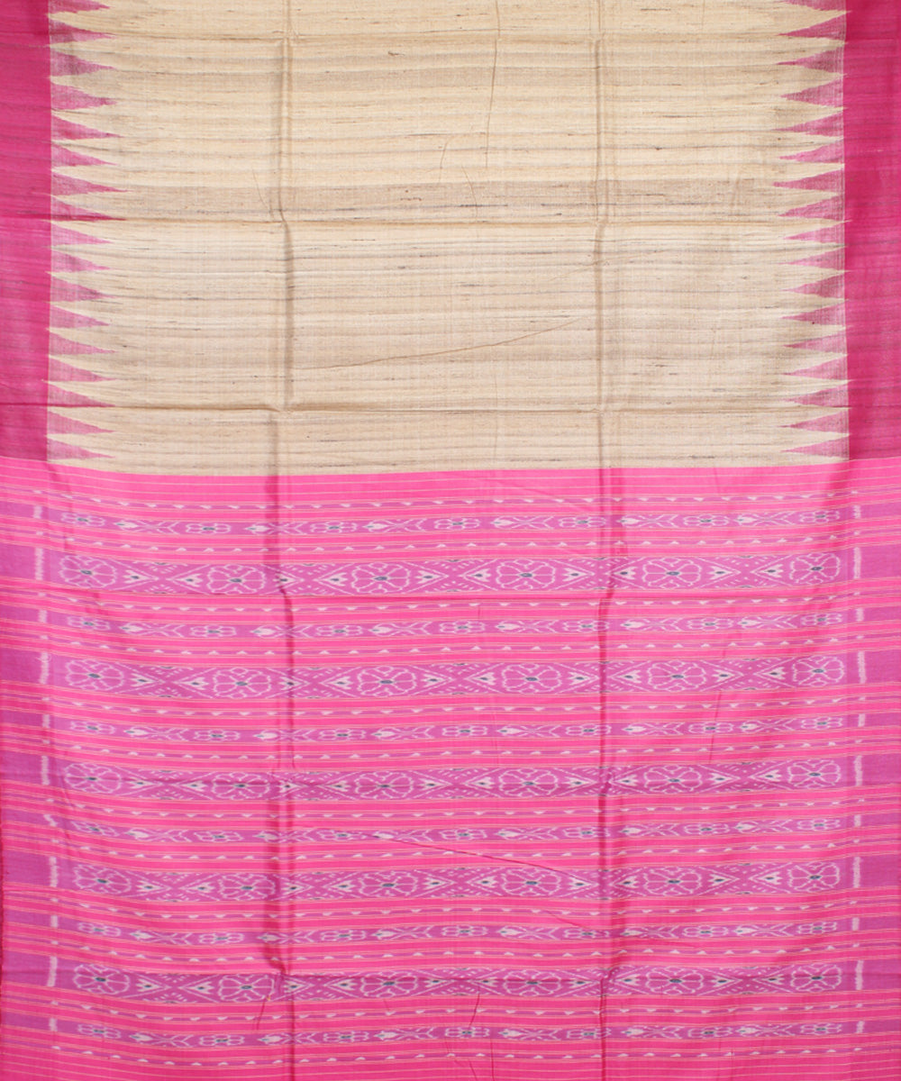 Beige pink odisha ikat handwoven gopalpur tussar saree