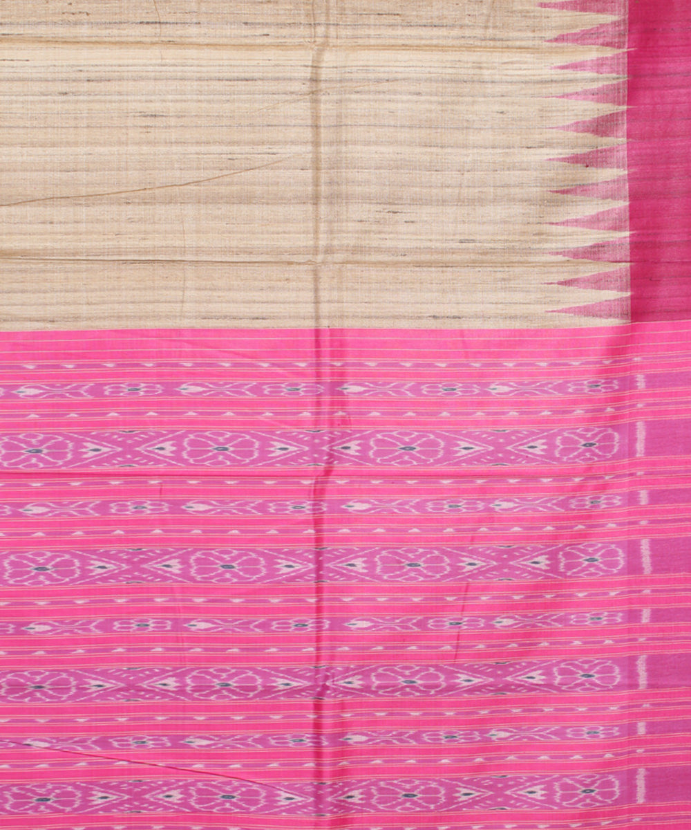 Beige pink odisha ikat handwoven gopalpur tussar saree