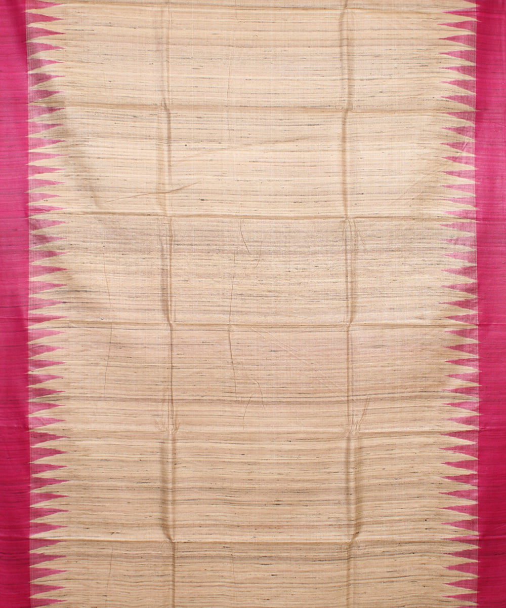 Beige pink odisha ikat handwoven gopalpur tussar saree