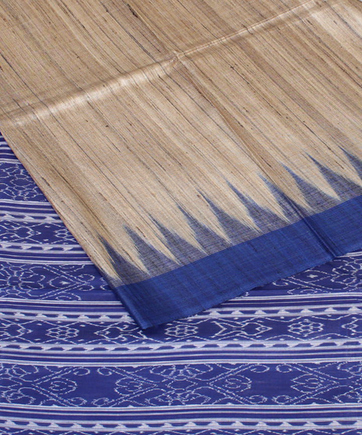 Beige blue odisha ikat handwoven gopalpur tussar saree