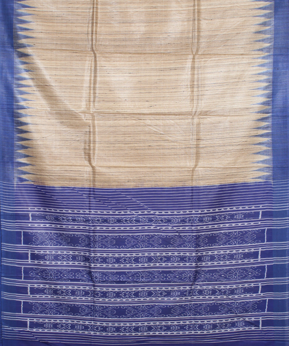 Beige blue odisha ikat handwoven gopalpur tussar saree