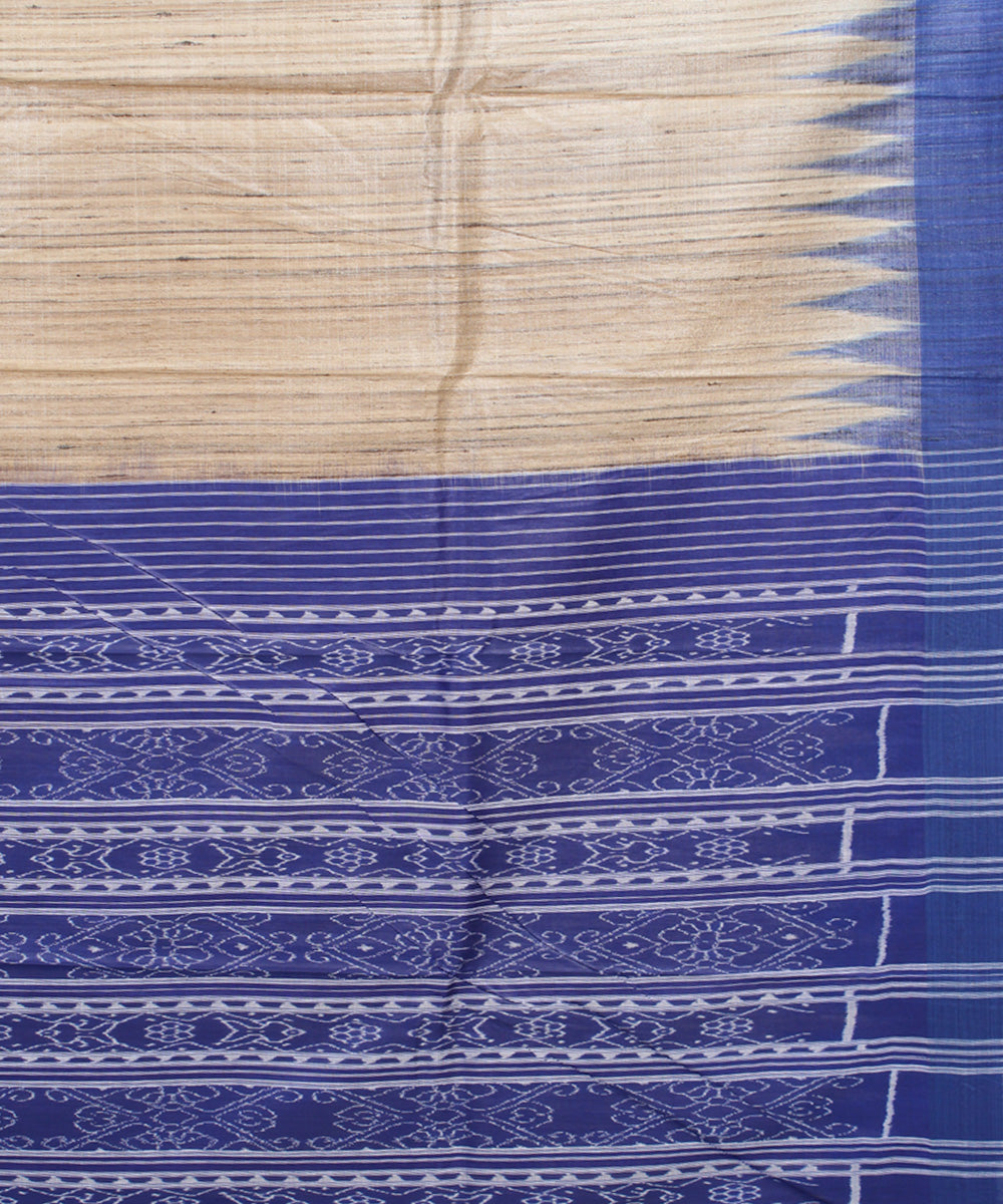 Beige blue odisha ikat handwoven gopalpur tussar saree