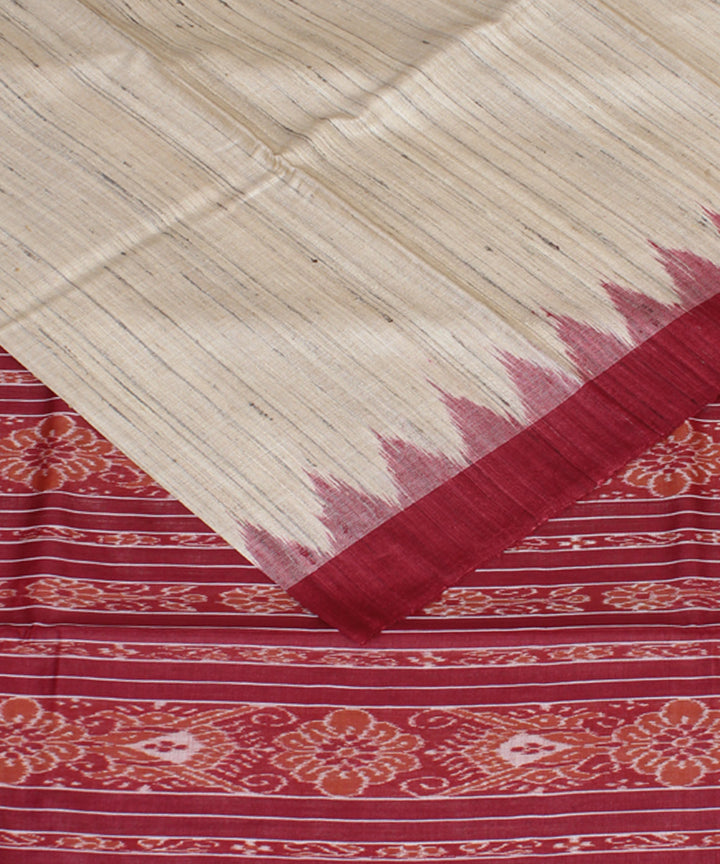 Beige maroon odisha ikat handwoven gopalpur tussar saree