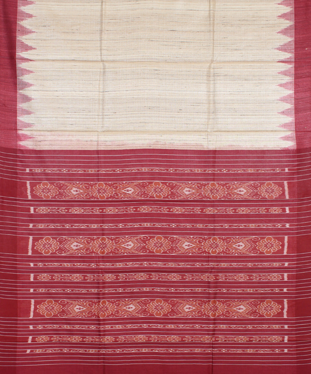 Beige maroon odisha ikat handwoven gopalpur tussar saree
