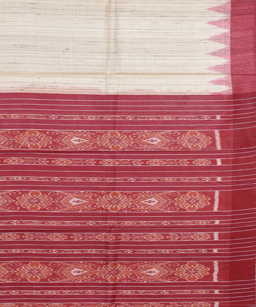Beige maroon odisha ikat handwoven gopalpur tussar saree