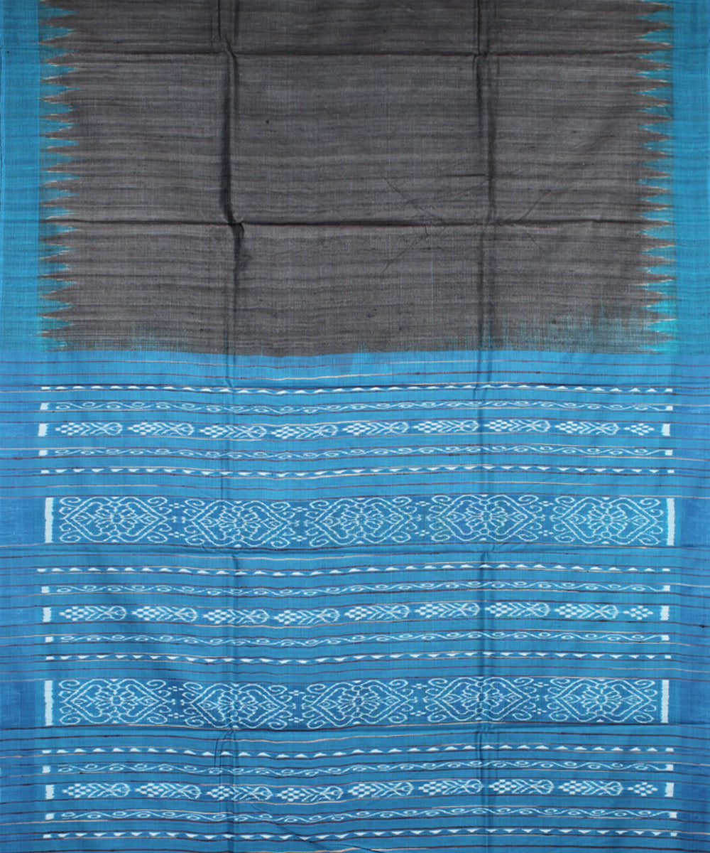 Black azure blue odisha ikat handwoven gopalpur tussar saree