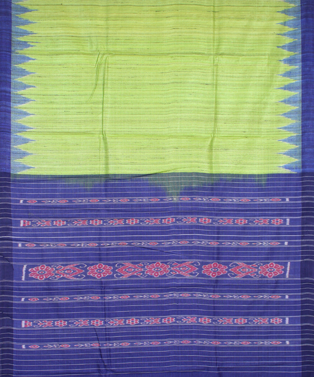 Lime green navy odisha ikat handwoven gopalpur tussar saree