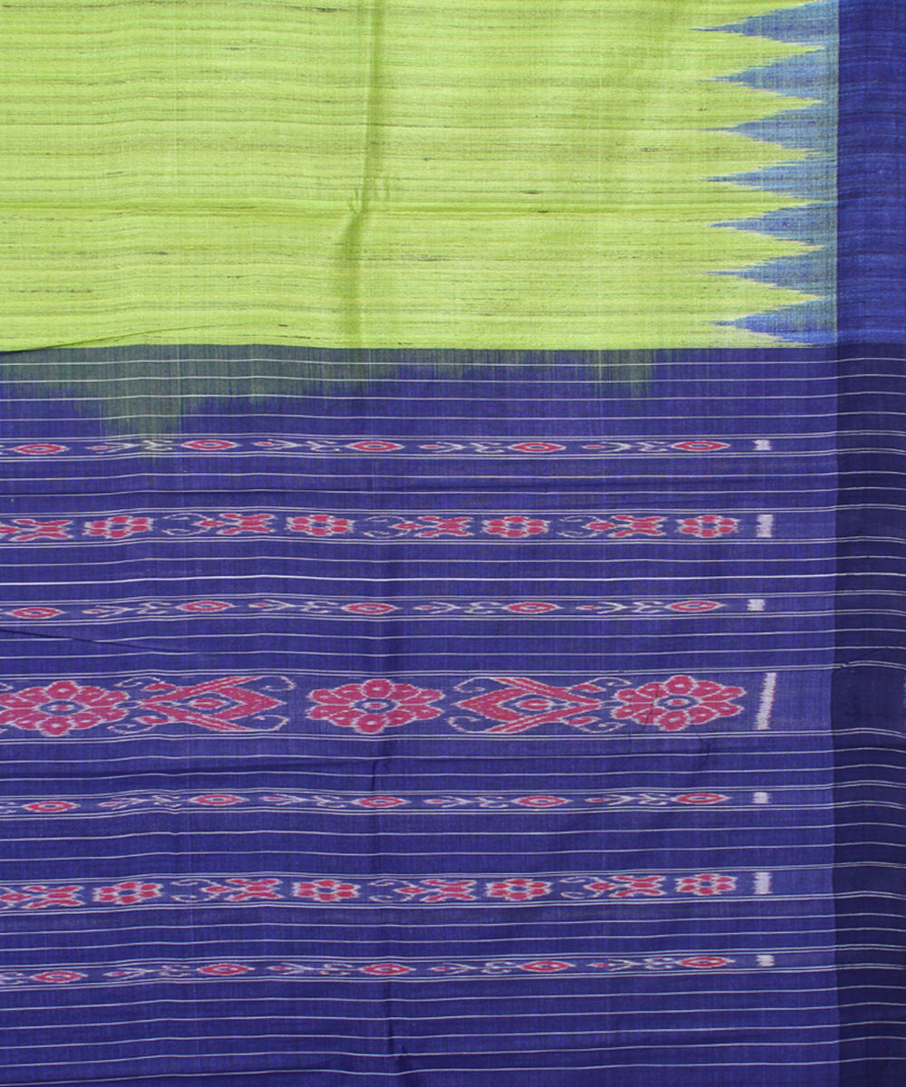 Lime green navy odisha ikat handwoven gopalpur tussar saree