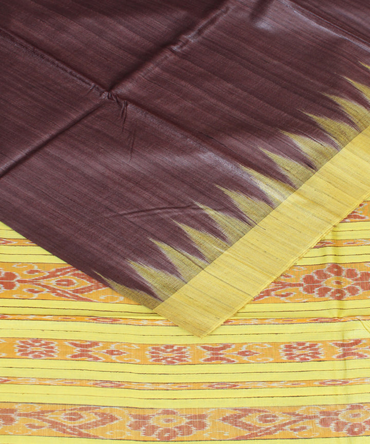 Brown yellow odisha ikat handwoven gopalpur tussar saree