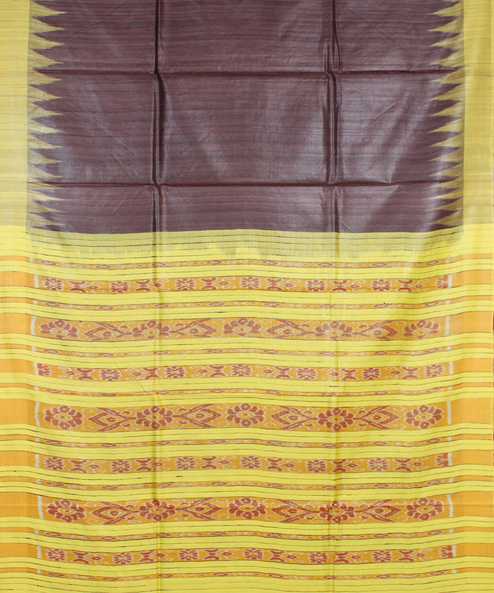 Brown yellow odisha ikat handwoven gopalpur tussar saree