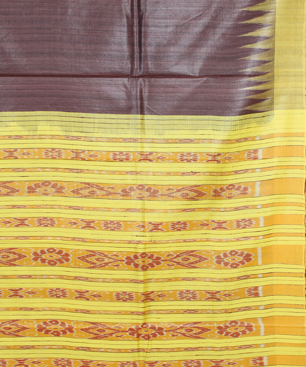 Brown yellow odisha ikat handwoven gopalpur tussar saree